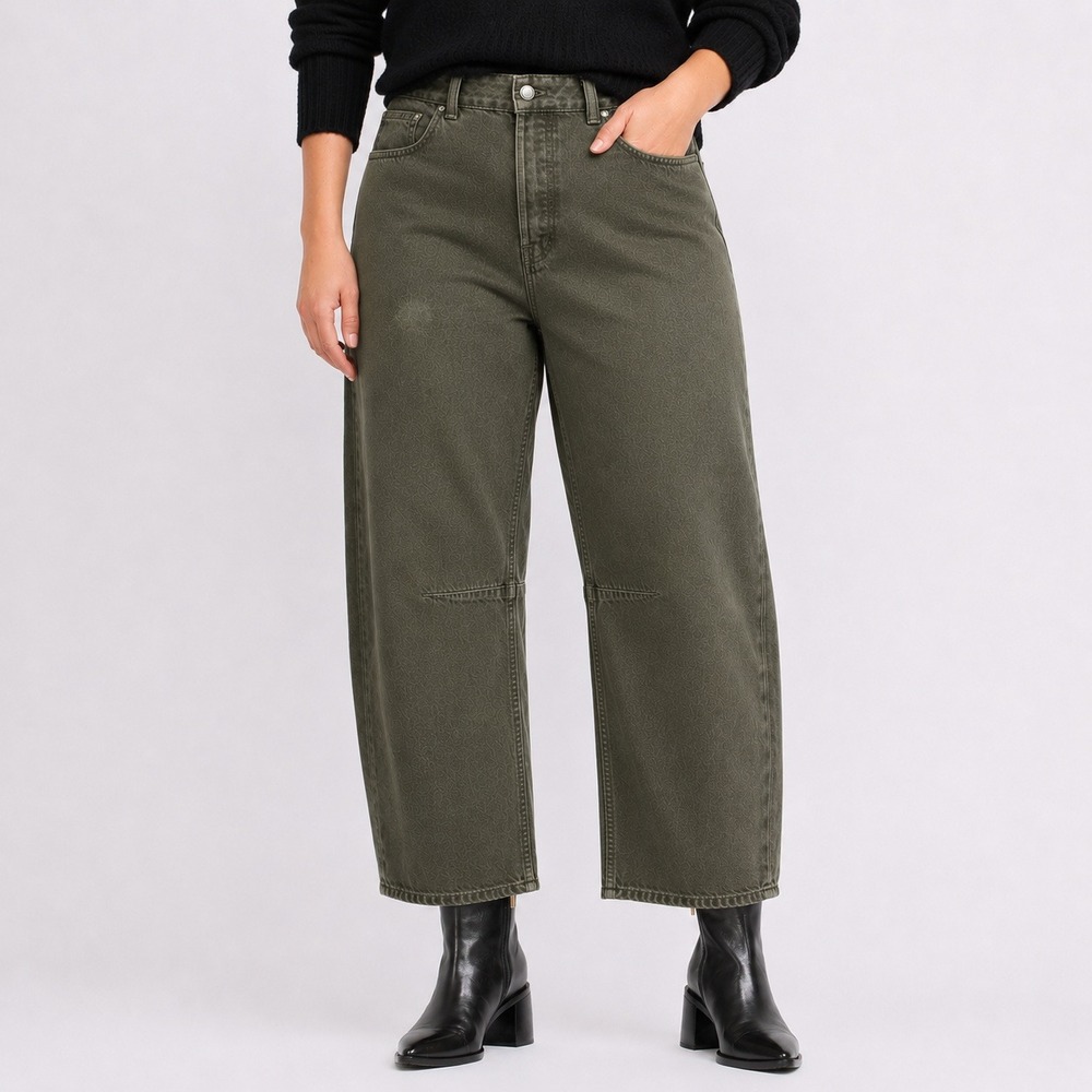 Madewell The Darted Barrel-Leg Jeans Size 33 36x26 Green Denim Wide Leg Cropped